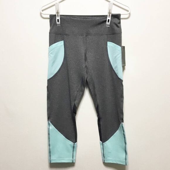 New! Z by Zella Teal Gray Crop Leggings - Picture 1 of 7